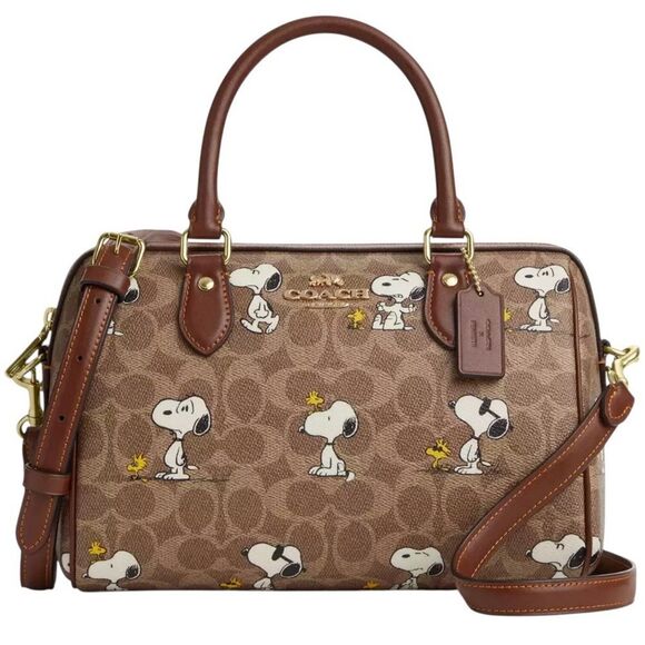 Coach X Peanuts Rowan Satchel Bag In Signature Canvas With Snoopy Print - Picture 5 of 13